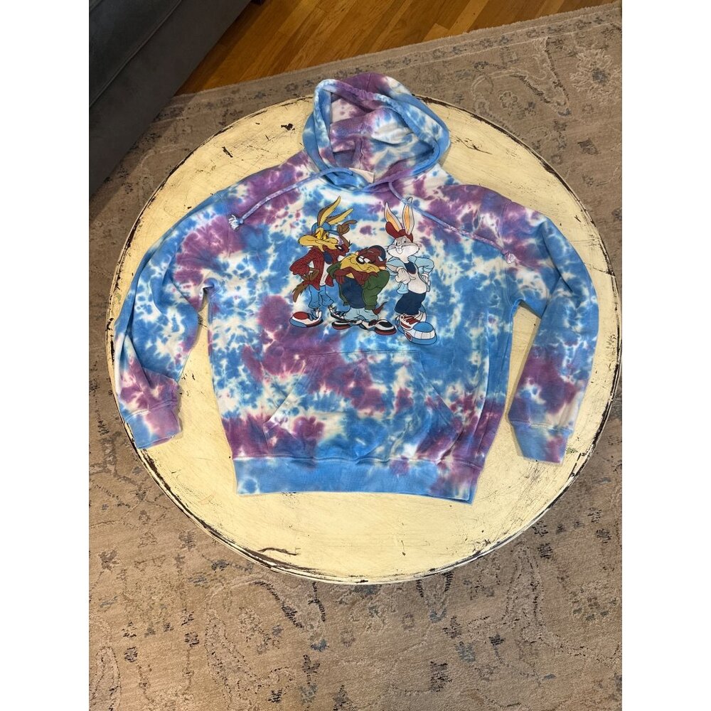 Looney Tunes Tie Dye Hoodie Unisex Medium Bugs Bunny Taz Wile E Coyote Graphic